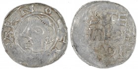 Germany. Halberstadt. Arnulf from Ilsenburg, 996-1023. AR Denar (18mm, 1.35g). ARNOLF[__], head facing left / STE / HALBE / DI, legends in three lines...
