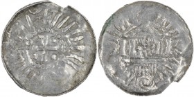 Germany. Archdiocese of Magdeburg. Anonymous. AR Denar (Sachsenpfennig) (22mm, 1.20g). Uncertain mint. Tempel with cross in center, pseudo legends / C...
