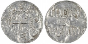 Germany. Duchy of Saxony. Otto III 983-1002. AR Denar (18mm, 1.17g). Dortmund mint. +ODDO+REX, cross with pellet in each quarter / THERT / + / MANNI, ...
