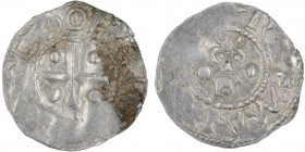 Germany. Duchy of Saxony. Otto III 983-1002. AR Denar (17mm, 1.59g). Dortmund mint. Cross with pellet in each quarter / Stylized head facing. Dbg 745;...