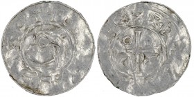 Germany. Lower Saxony. Otto III 983-1002. AR Obol (15mm, 0.54g). Goslar mint. [_]DAOTTO[_], head left / [_]EX+D[__], cross with O-D-O-D in angles. Dbg...
