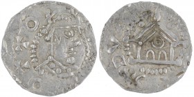 Germany. Duchy of Swabia. Otto III (983-1002) and Bishop Widerold (991-999). AR Denar (17mm, 1.51g). Strasbourg mint. [_]OTTO[_], crowned head right /...