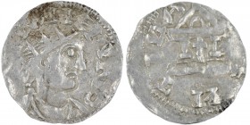 Germany. Duchy of Swabia. Heinrich II. 1002-1024. AR Denar (18mm, 1.42g). Strasbourg mint. Crowned head right / Church with cross in the center. Dbg. ...