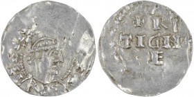 Germany. Duchy of Swabia. Heinrich II. 1002-1024. AR Denar (20mm, 1.20g). Strasbourg mint. Crowned head right / [A]RGE[N]-TIGNA, cross written in betw...