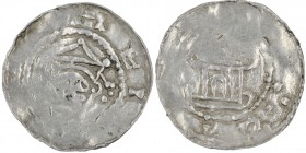Germany. Stade. Heinrich III 1039–1056. AR Denar. (18mm, 0.97g). Stade mint. [+]HEI[NRICO], crowned head facing / ST[ATHV], church with two columns. D...