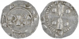 The Netherlands. Deventer. Heinrich II 1002-1014. AR Denar (16mm, 1.08g). Deventer mint. REX / Cross with pellets in each angle. Ilisch 1.5. Very Fine...