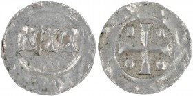 The Netherlands. Deventer. Heinrich II 1002-1014. AR Denar (16mm, 1.06g). Deventer mint. REX (retrograde) / Cross with pellets in each angle. Dbg. 91b...