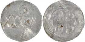The Netherlands. Nijmegen-Tiel. Ca 1000. AR Denar (17mm, 1.35g). Unknown mint in the Nijmegen-Tiel region. S / IIIOI / A, imitating Cologne monogram i...