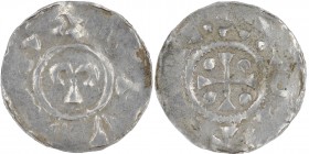 The Netherlands. Region of Utrecht. Otto III 983-996. AR Denar (19mm, 1.33g). Uncertain mint in the region of Utrecht. Omega in circle / Cross with pe...