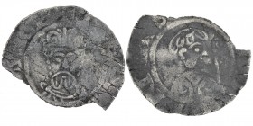 The Netherlands. Groningen. Wilhelm and Heinrich III /IV, 1054-1076. AR Denar (17mm, 0.49g). Crowned bust facing / Head left, crosier in front, cross ...