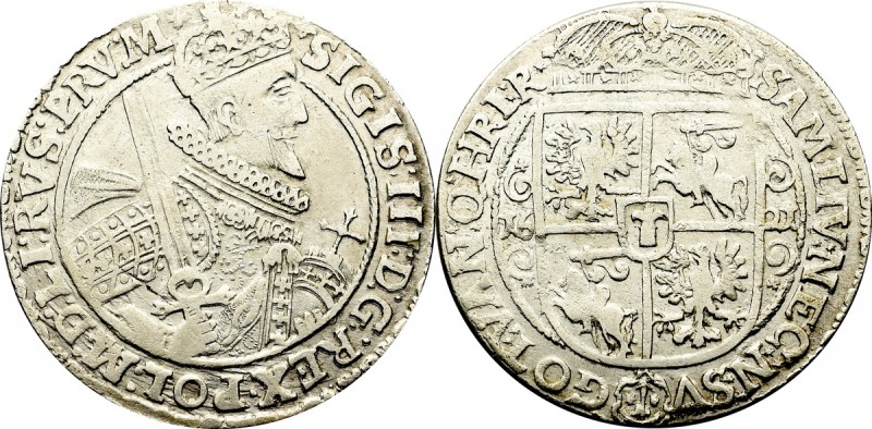 Sigismund III, 18 groschen 1621, Bromberg Ładny, obiegowy egzemplarz. Odmiana z ...