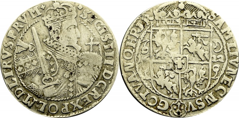 Sigismund III, 18 groschen 1622, Bromberg - PRV M Ładny egzemplarz. Odmiana z 3 ...