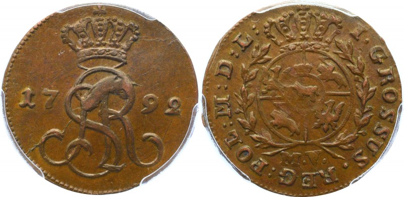 Stanislaus Augustus, Groschen 1792 - PCGS MS63 BN Doskonały egzemplarz w niespot...