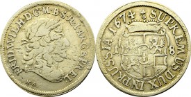 Germany, Preussen, Friedrich Wilhelm, 18 groschen 1674, Konigsberg