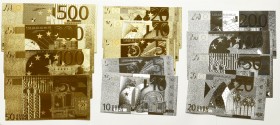 Zestaw pozłacanych i posrebrzanych banknotów euro (13 egz)