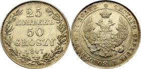 Poland under Russia, Nicholas I, 25 kopecks=50 groschen 1847