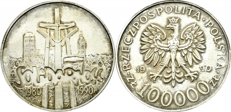 III Republic of Poland, 100.000 zloty 1990 'Solidarity' Typ A. Ładny, okołomenni...