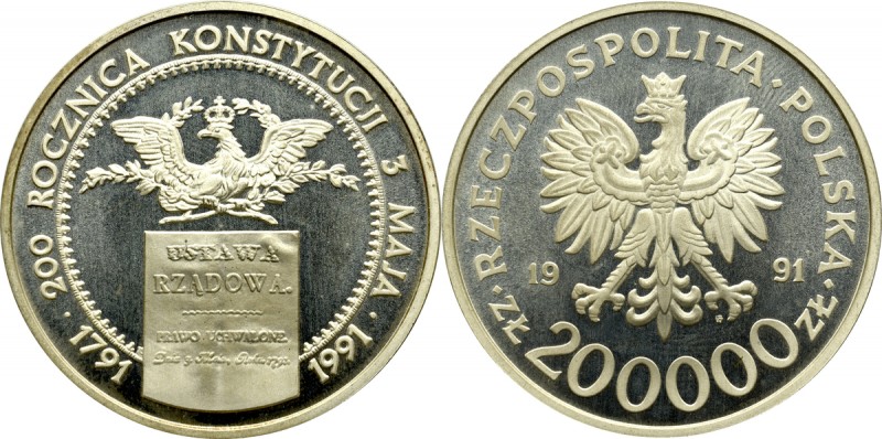 III RP, 200.000 złotych 1991 Konstytucja 
Grade: Proof- 

Polen, Poland