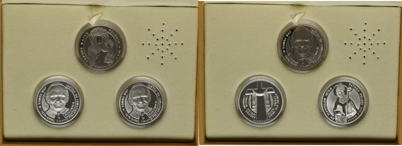 III RP, Zestaw 3 numizmatów z kolekcji papieskiej - srebro, oryginalne pudełko Z...