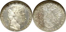 Austria, 3 kreuzer 1836, Wien - NGC MS65 MAX