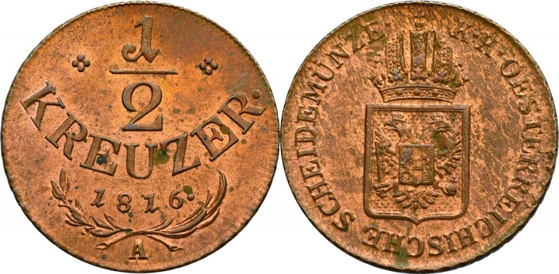 Austro-Węgry, 1/2 krajcara 1816 
Grade: UNC 

Austria, Osterreich