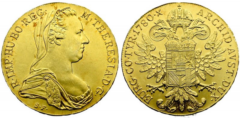 Austro-Węgry, Maria Teresa, Talar 1780 - nowe bicie, złocony 
Grade: UNC 

Au...