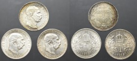 Węgry, Austria, zestaw 1 korona 1912-1914 (3 egzemplarze)