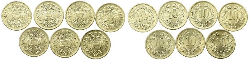Austria, set 10 heller 1916 (7 pcs) Zestaw dwóch siedmiu wyselekcjonowanych mone...