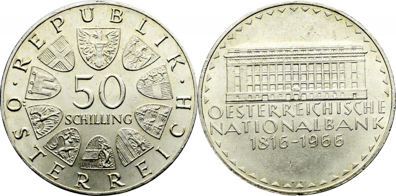 Austria, 50 schilling 1966 - 150 years of the National Bank Ładnie zachowany egz...