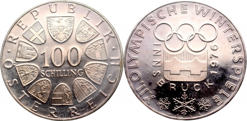 Austria, 100 schilling 1976 - Zimowe Igrzyska Olimpijskie Innsbruck Wyśmienity e...