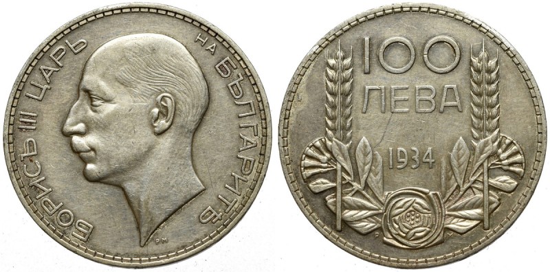 Bulgaria, 100 leva 1934 Ładna lekko obiegowa sztuka w delikatnej patynie. 
Grad...