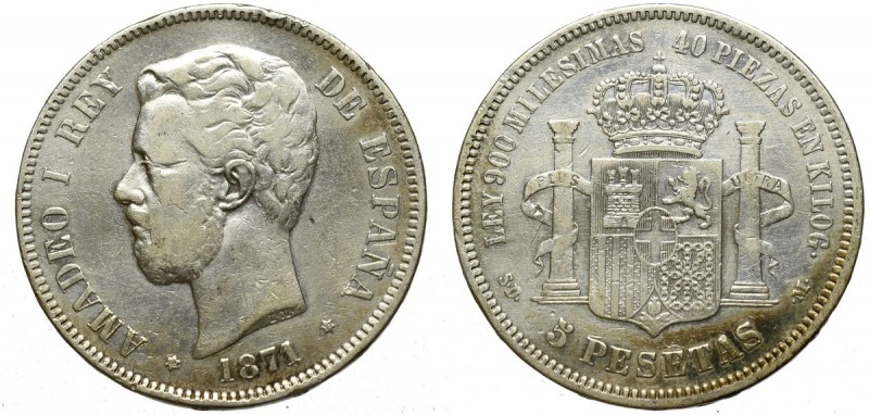 Spain, 5 pesetas 1871 Poprawny egzemplarz. Patyna, nalot. 

Grade: VF