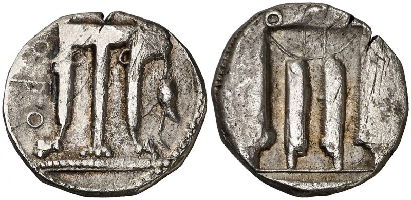(510-480 a.C.). Italia. Krotón. Estátera. (S. 256 var) (BMC. I, falta). 7,84 g. ...