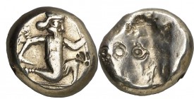 (450-330 a.C.). Lidia. Siglos. (S. 4683). 5,53 g. Contramarcas en ambas caras. MBC.