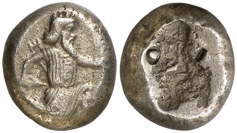 (450-330 a.C.). Lidia. Siglos. (S. 4683). 5,45 g. Contramarca y punzonada en rev...