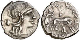 (hacia 137 a.C.). Gens Pompeia. Denario. (Bab. 1) (Craw. 235/1a). 3,89 g. MBC.