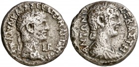 (41-42 d.C.). Claudio y Antonia. Alejandría. Tetradracma de vellón. (Spink 1868) (Kampmann-Ganschow 12.3). 12,46 g. MBC-.