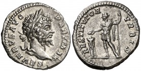 (201 d.C.). Septimio Severo. Denario. (Spink 6357) (S. 599) (RIC. 167a). 3,52 g. Atractiva. EBC-.