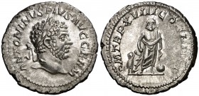(215 d.C.). Caracalla. Denario. (Spink 6834 var) (S. 307) (RIC. 253 var). 2,99 g. Bella. EBC/EBC-.
