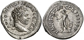 (215 d.C.). Caracalla. Denario. (Spink 6835) (S. 282) (RIC. 254). 3,28 g. Bella. EBC/EBC-.