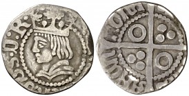 Ferran II (1479-1516). Barcelona. Mig Croat. (Cru.V.S. 1143.7) (Cru.C.G. 3076j). 1,09 g. Ligeramente recortada. Muy rara. (MBC-).