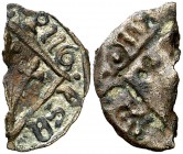 Lleida. Pugesa incusa. (Cru.L. 1751) (Cru.C.G. 3759). 0,45 g. Partida por la mitad. Rara. (MBC-).