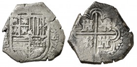 1592. Felipe II. Sevilla. B. 2 reales. (Cal. 545). 6,64 g. Oxidaciones en reverso. Escasa. BC+.