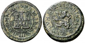 1598. Felipe III. Segovia. 1 maravedí. (Cal. 832) (J.S. C-41). 1,79 g. Tipo "OMNIVM". Escasa y más así. MBC+/MBC.