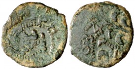 1634. Felipe IV. Valencia. 1 diner. (Cal. 1657) (Cru.C.G. 4435). 1,11 g. Doble acuñación. (MBC-).