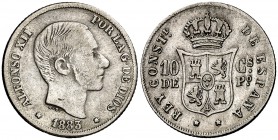 1883. Alfonso XII. Manila. 10 centavos. (Cal. 96). 2,54 g. MBC-.