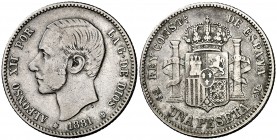 1881*1-81. Alfonso XII. MSM. 1 peseta. (Cal. 56). 4,88 g. MBC-.