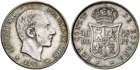 1882. Alfonso XII. Manila. 20 centavos. (Cal. 89). 5,13 g. MBC/MBC+.