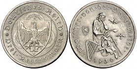 1930. Alemania. A (Berlín). 3 marcos. (Kr. 69). 15 g. AG. Von Der Vogelweide. Escasa. EBC+.