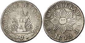 1849. Argentina. Córdoba. 2 reales. (Kr. 27). 5,90 g. AG. MBC-.